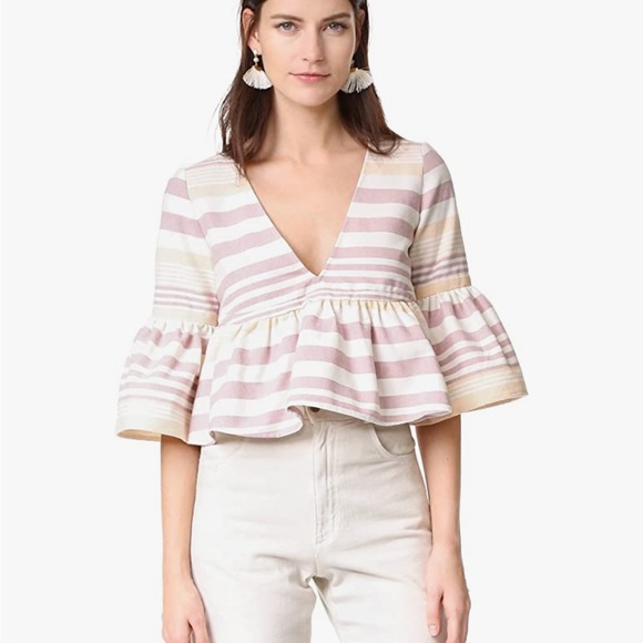 NEW Mara Hoffman | Stripe Peplum Flare Top | Pink | Medium - Picture 1 of 3